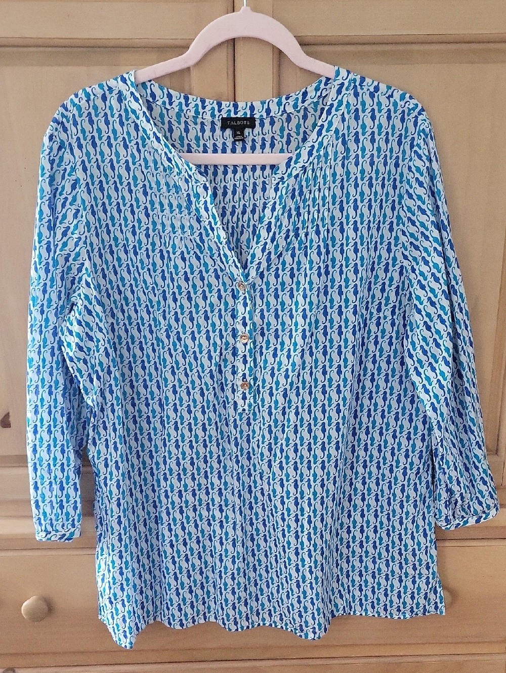 Talbots Blue and White Printed V-Neck Tunic